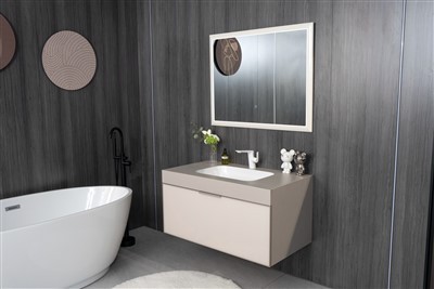 Slate Baðherbergi Viðarskápur