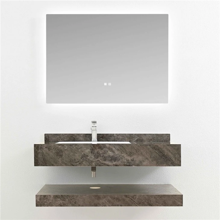 Marble Dark Brown Net Pattern Sintered Stone Bathroom Vanity