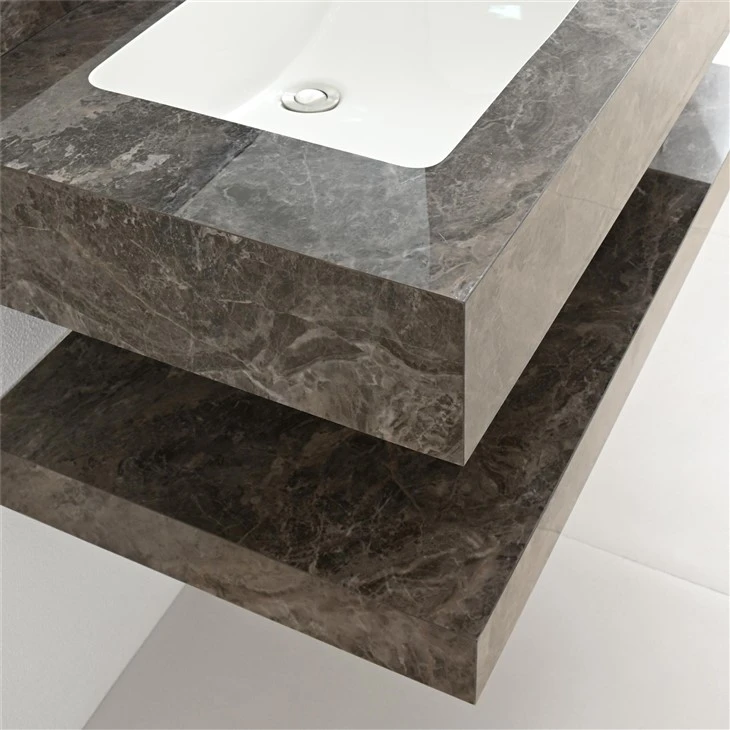 Marble Dark Brown Net Pattern Sintered Stone Bathroom Vanity